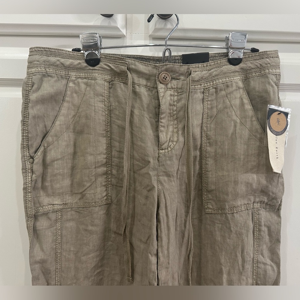 Brand New! Blue Earth The Beachcomber Roll Up Capris Pants 100% Linen Size 10
